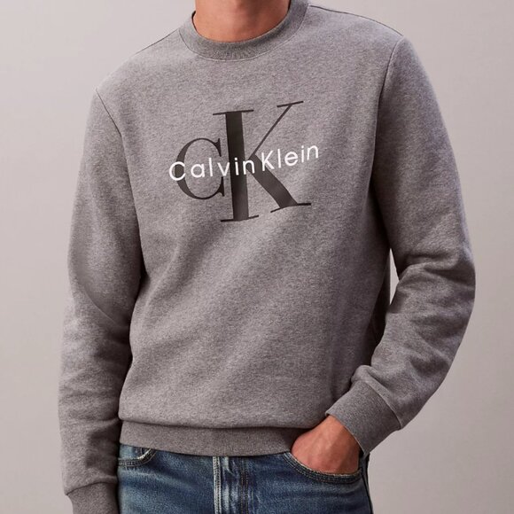 Calvin Klein Other - Calvin Klein Mens Monologo Fleece Crewneck Sweatshirt,‎ Grey Heather, Large, EUC